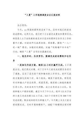 “三夏”工作视频调度会议汇报材料