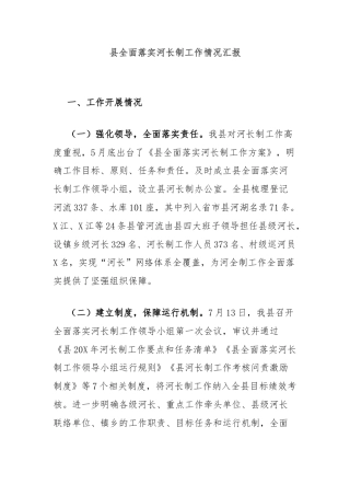 县全面落实河长制工作情况汇报