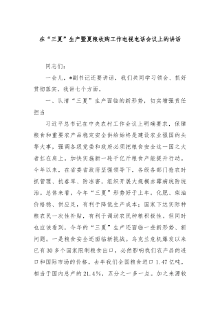 在“三夏”生产暨夏粮收购工作电视电话会议上的讲话