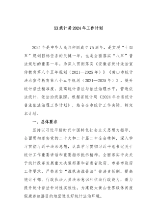 XX统计局2024年工作计划