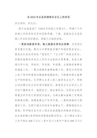 在2024年全县供销联社会议上的讲话