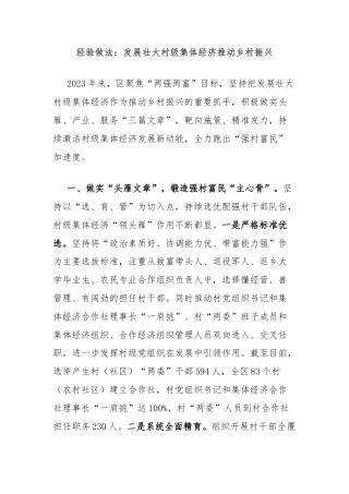 经验做法：发展壮大村级集体经济推动乡村振兴