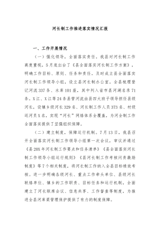 河长制工作推进落实情况汇报