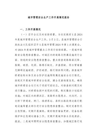 城市管理安全生产工作开展情况报告