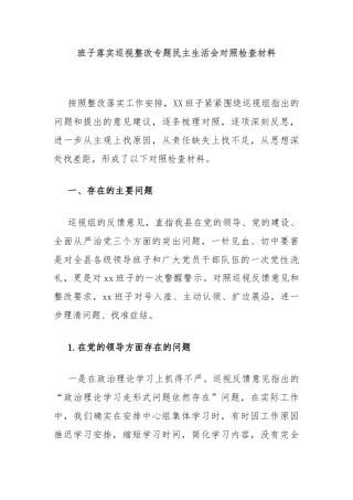 班子落实巡视整改专题民主生活会对照检查材料
