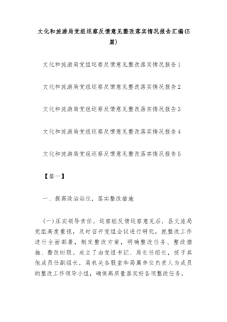 文化和旅游局党组巡察反馈意见整改落实情况报告汇编