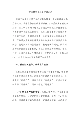 市巡察工作经验交流材料
