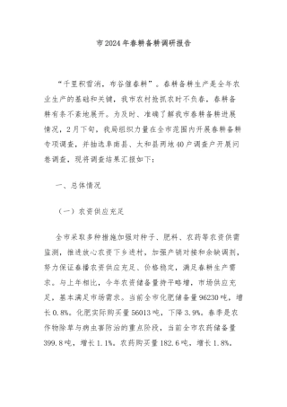 市2024年春耕备耕调研报告
