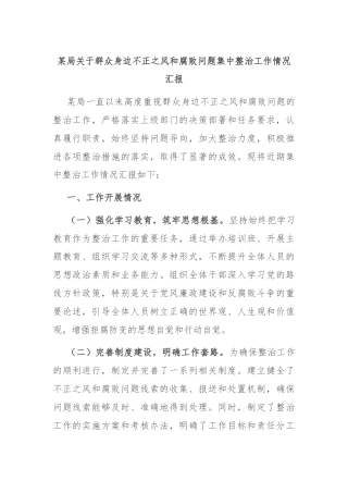 某局关于群众身边不正之风和腐败问题集中整治工作情况汇报