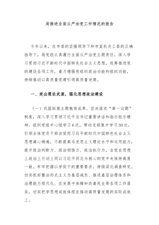 局推进全面从严治党工作情况的报告