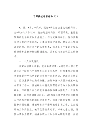 干部提拔考察材料（2）