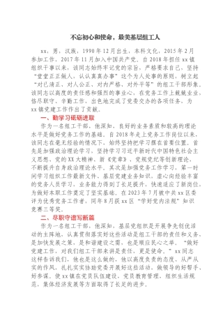 组织干事申报全市优秀党务工作者材料