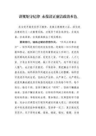 讲规矩守纪律永葆清正廉洁政治本色