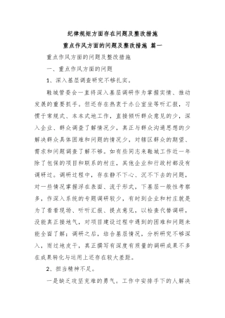 纪律规矩方面存在问题及整改措施