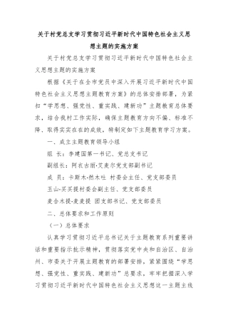 关于村党总支学习贯彻习近平新时代中国特色社会主义思想主题的实施方案