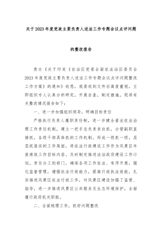 关于2023年度党政主要负责人述法工作专题会议点评问题的整改报告