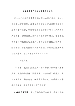 乡镇安全生产与消防安全报告材料