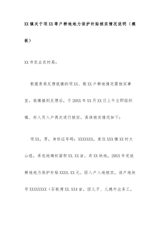 XX镇关于项XX等户耕地地力保护补贴核实情况说明