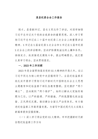 某县纪委全会工作报告