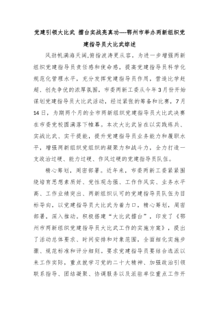 党建引领大比武 擂台实战亮真功----鄂州市举办两新组织党建指导员大比武综述