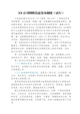 XX公司网络信息发布制度（试行）