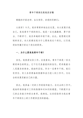 青年干部岗位竞选发言稿