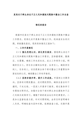 某局关于群众身边不正之风和腐败问题集中整治工作自查情况的报告