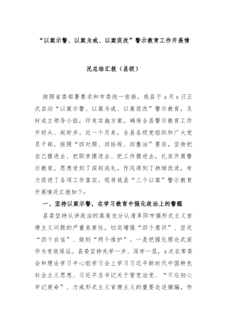 “以案示警、以案为戒、以案促改”警示教育工作开展情况总结汇报（县级）