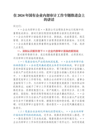 在2024年国有企业内部审计工作专题推进会上的讲话