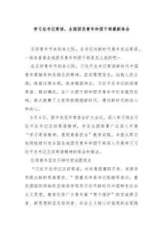 学习总书记寄语，全国团员青年和团干部最新体会