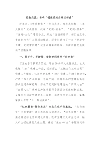 经验交流：奏响“创建党建品牌三部曲”
