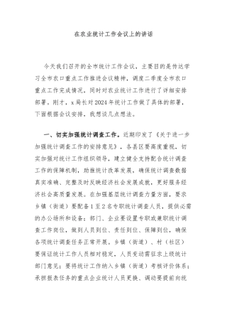 在农业统计工作会议上的讲话