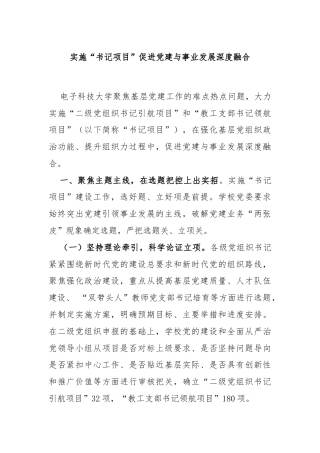 实施“书记项目”促进党建与事业发展深度融合