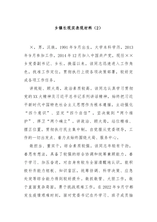 乡镇长现实表现材料（2）