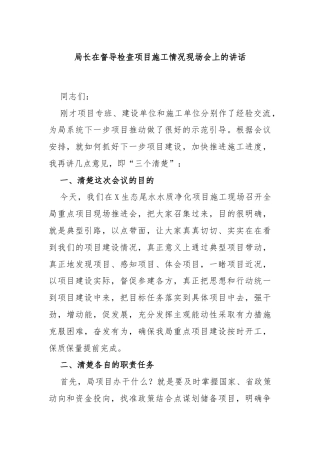 局长在督导检查项目施工情况现场会上的讲话