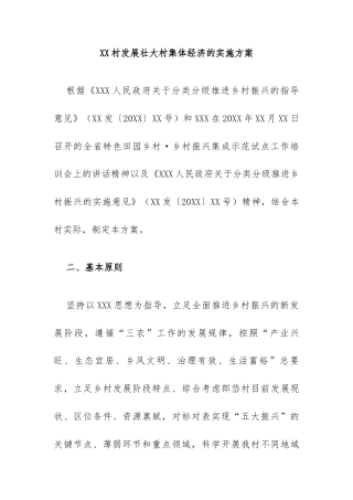 XX村发展状大村集体经济实施方案