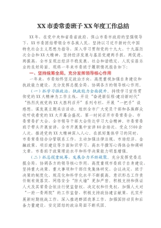 XX市委常委班子XX年度工作总结