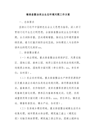 镇排查整治突出生态环境问题工作方案