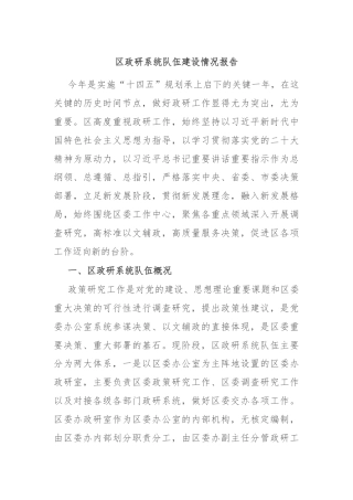 区政研系统队伍建设情况报告