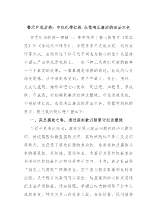 警示片观后感：守住纪律红线 永葆清正廉洁的政治本色