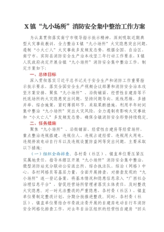 X镇“九小场所”消防安全集中整治工作方案