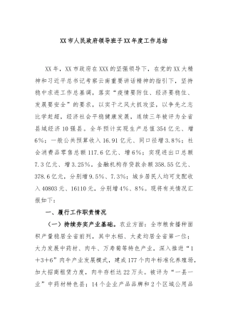 XX市人民政府领导班子XX年度工作总结