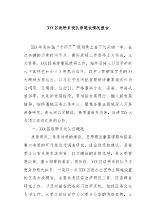 XXX区政研系统队伍建设情况报告