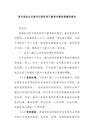 某市直机关支部书记党纪学习教育专题党课辅导报告