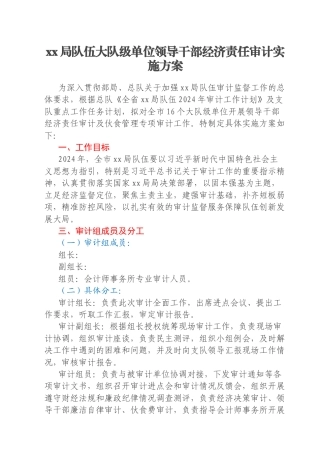xx局队伍大队级单位领导干部经济责任审计实施方案