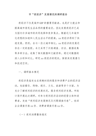 市“夜经济”发展情况的调研报告