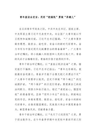 青年座谈会发言：用好“舵锚帆”勇做“弄潮儿”