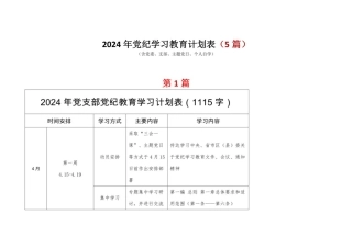 国企党纪学习教育学习计划安排表格