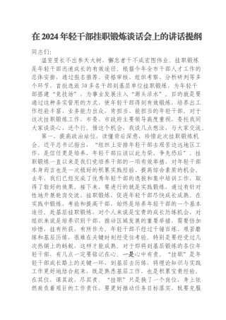在2024年轻干部挂职锻炼谈话会上的讲话提纲