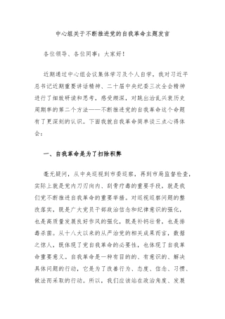 中心组关于不断推进党的自我革命主题发言